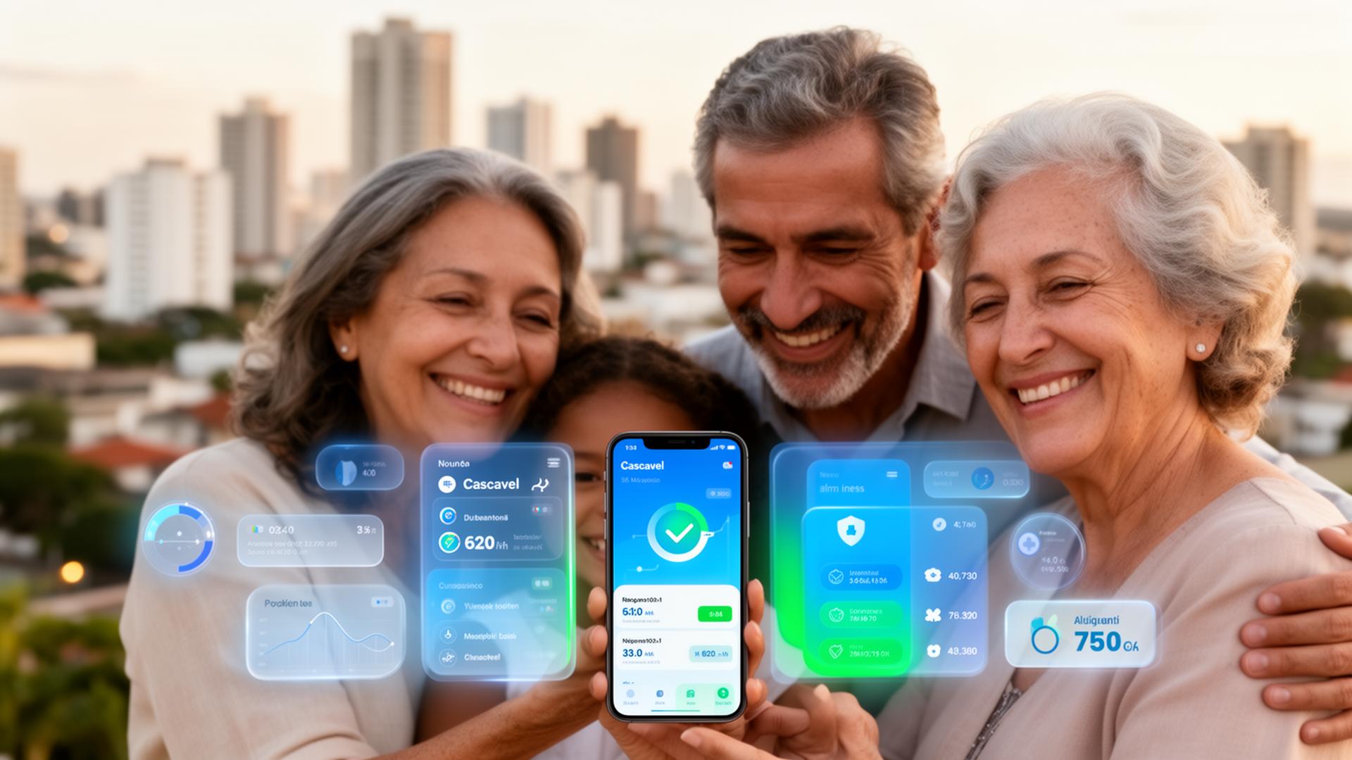 Família cascavelense utilizando o app Minha Saúde